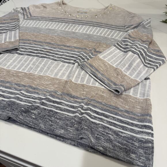 Alfred Dunner Striped 3/4 Sleeve Sequin Neck Line Knit Sweater Womens Plus 2X - Picture 7 of 11